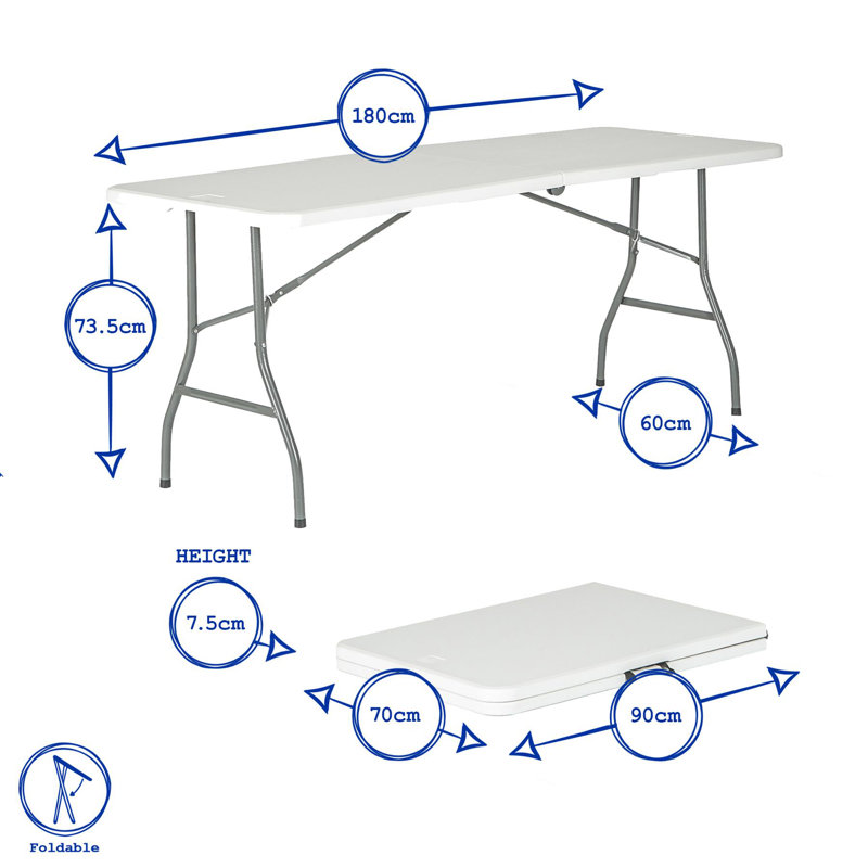 180cm Rectangular Portable Folding Table with 6 Chairs, White