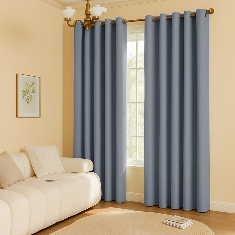 Linen Blend Blackout Curtain Panel Pair, Grey, 137cm Width x 117cm Drop