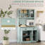 Armoire de cuisine avec support pour micro-ondes, huche de cuisine moderne de 71 po avec comptoir ouvert, portes en verre, tiroirs de rangement et tablettes réglables pour la salle à manger, café, vert clair