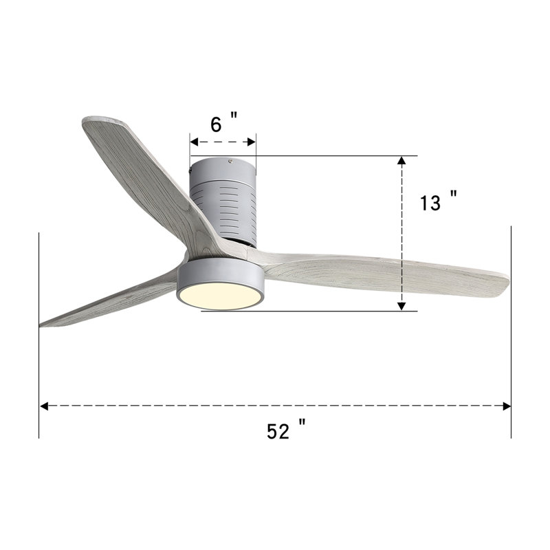 Ventilateur de plafond encastré 52 pouces avec 3 pales en bois massif, télécommande, moteur à courant continu et télécommande
