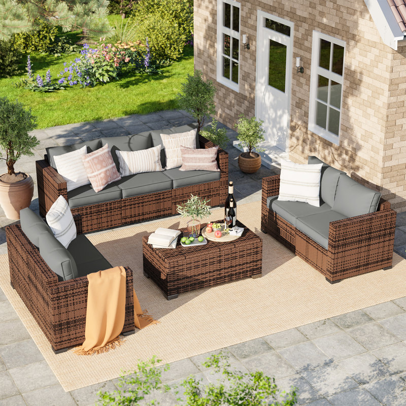 Azoriah 7-Person Wicker Outdoor Seating Group with Storage, Gray