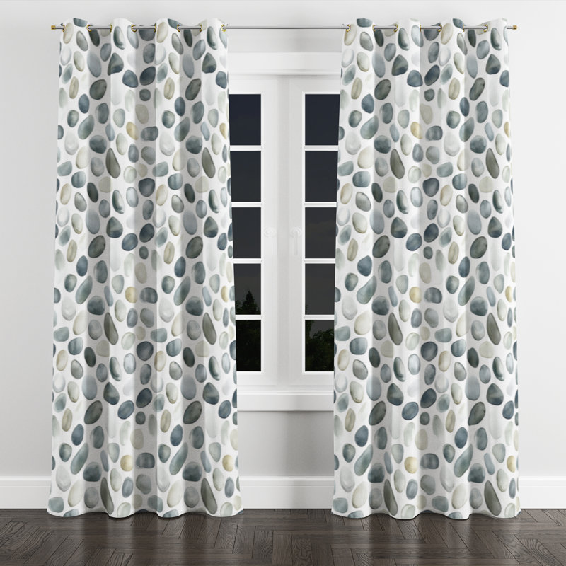 Coastal Room Darkening Curtains - Grey Stone Pebble Soft Grommet Curtain - 1 Panel, Gold Grommets, 52" W x 95" L