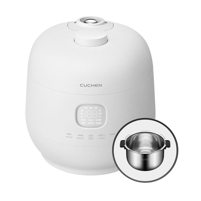 CUCHEN IH Rice Cooker, CRH-TWS1010PWUS, Full Stainless Inner Pot, 10 Person, 10-cup, 2.28 Quarts (uncooked), 20-cup, 4.56 Quarts (cooked)