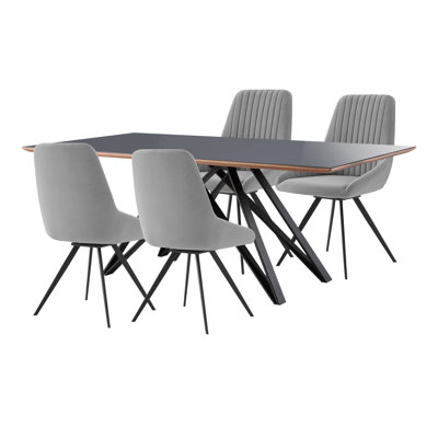 Ensemble repas 5 pièces Urbino Alison avec chaises en tissu gris