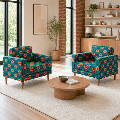 40.6" Wide Upholstered Corduroy Square Arm Sofa Chairs  (Set Of 2)