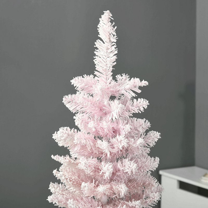 Arbre de Noël artificiel enneigé 5 pi, arbre de Noël mince avec branches réalistes et base en plastique pour décoration d'intérieur