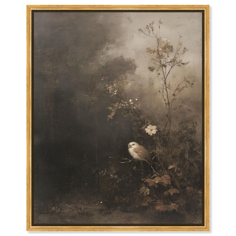 Owl in the Shadows II Canvas Vintage Wall Decor by , Gold Floater Framed, 25" H x 25" W