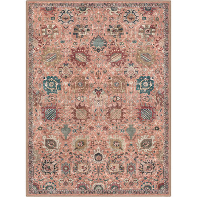 Bungalow Rose Aylena Traditional Oriental Botanical Coral Area Rug