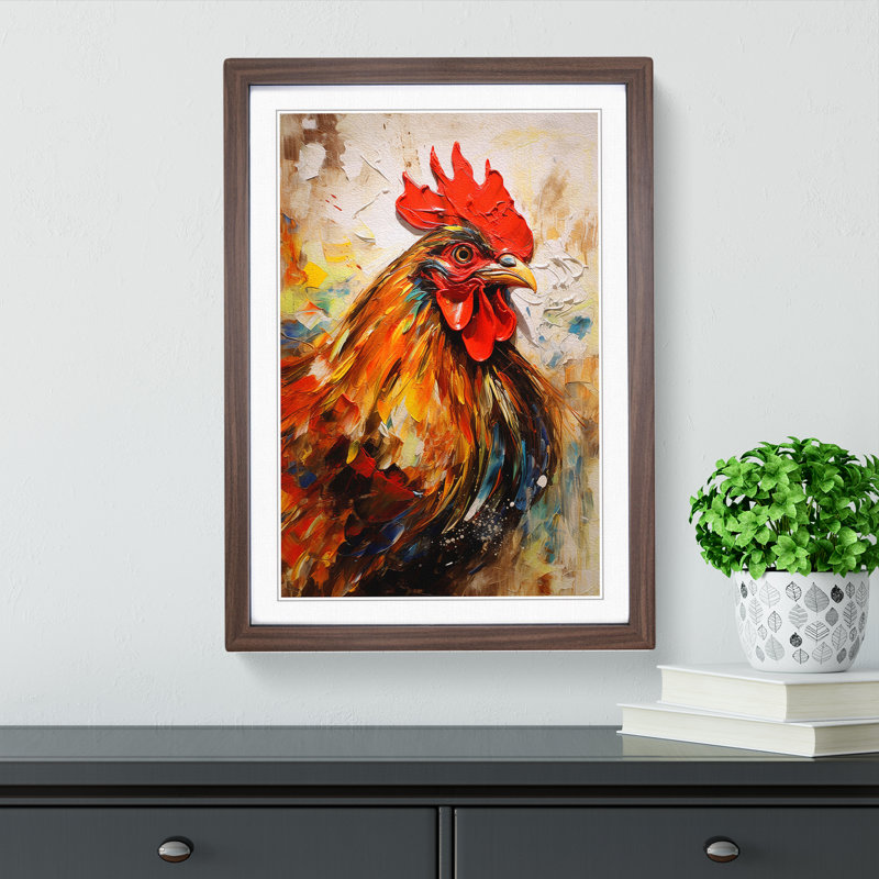 Rooster Contemporary 1 Piece Single Picture Frame Wall Art, 46cm H x 34cm W x 2cm D, Walnut