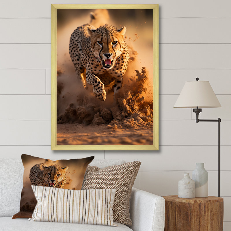 Photo de guépard Chase I - art mural léopard / guépard, Cadre doré simple, H 20 po x l 12 po x P 1 po
