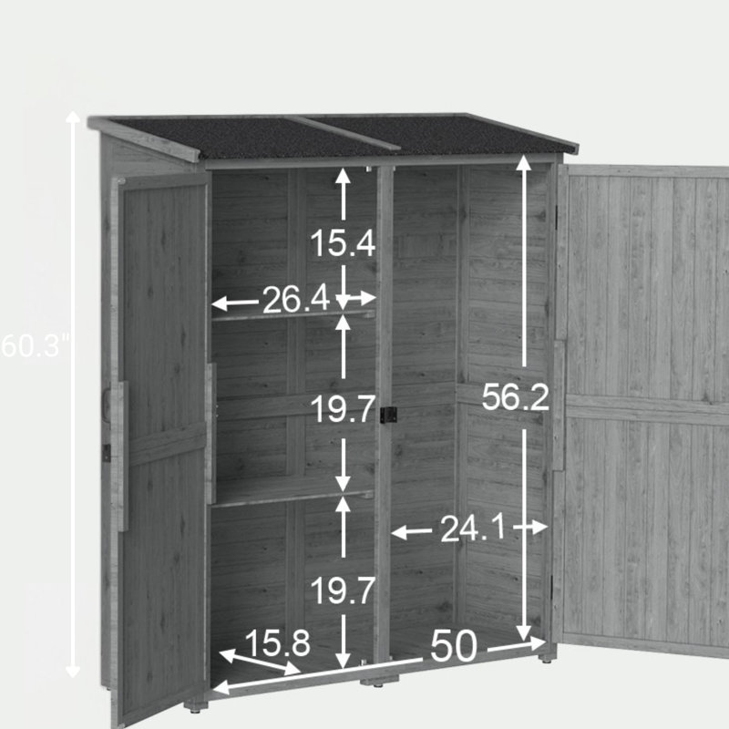4 ft. 7 in. W x 1 ft. 5 in. D Solid Wood Vertical Tool Shed, Gray
