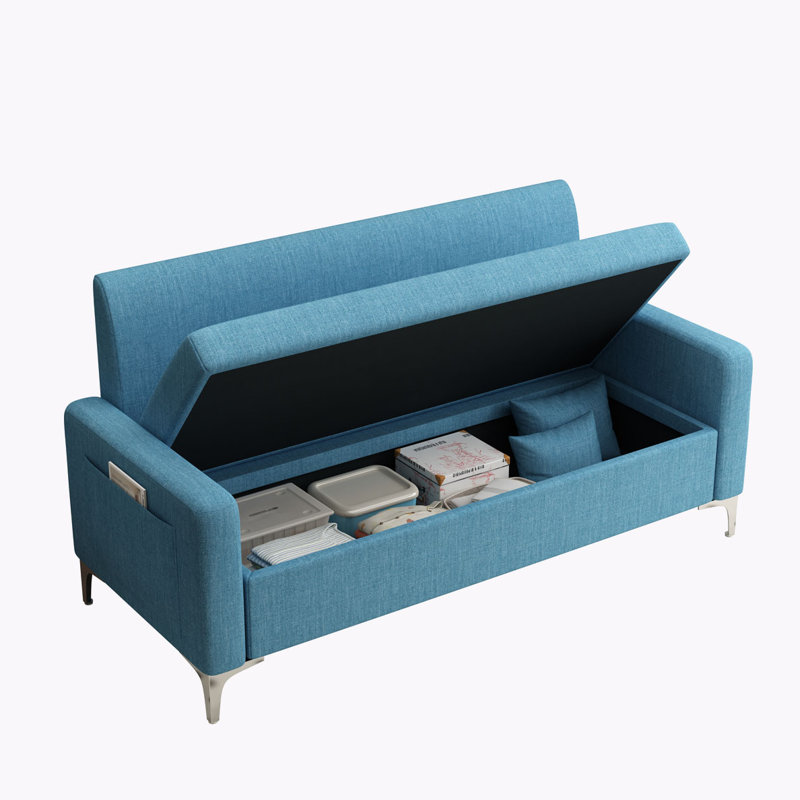 57" Modern Loveseat Sofa With Throw Pillows And Storage, Blue Fabric