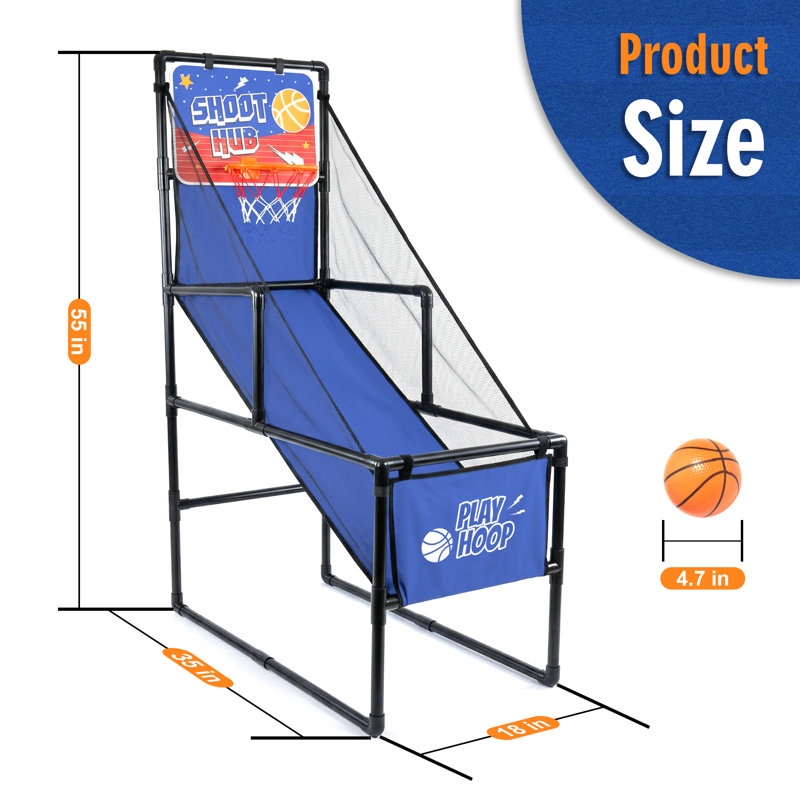 Jeu d'arcade de basketball d'intérieur pour enfants avec retour de balle, cerceau unique et support pliable, comprend 2 balles et une pompe pour tout-petits