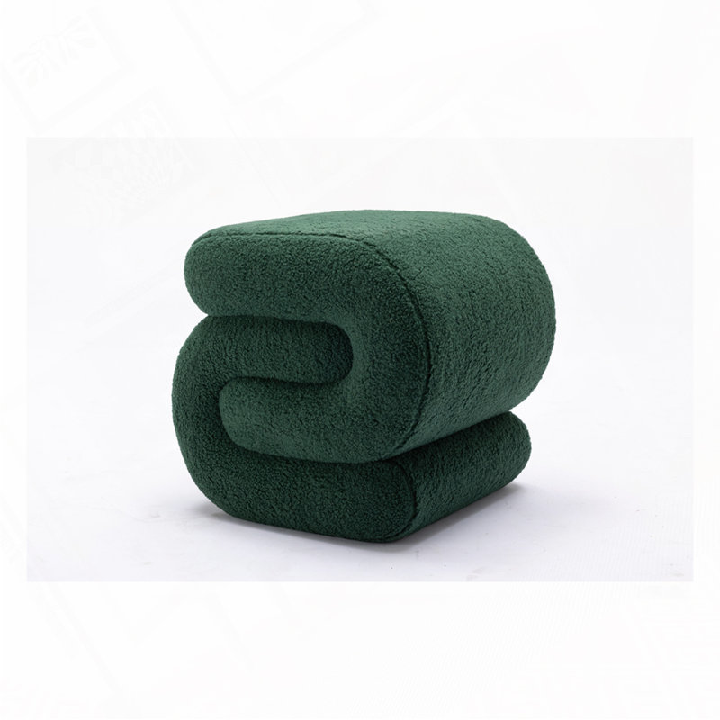 S-shape Ottoman Makeup Stool Footstool, Green Teddy