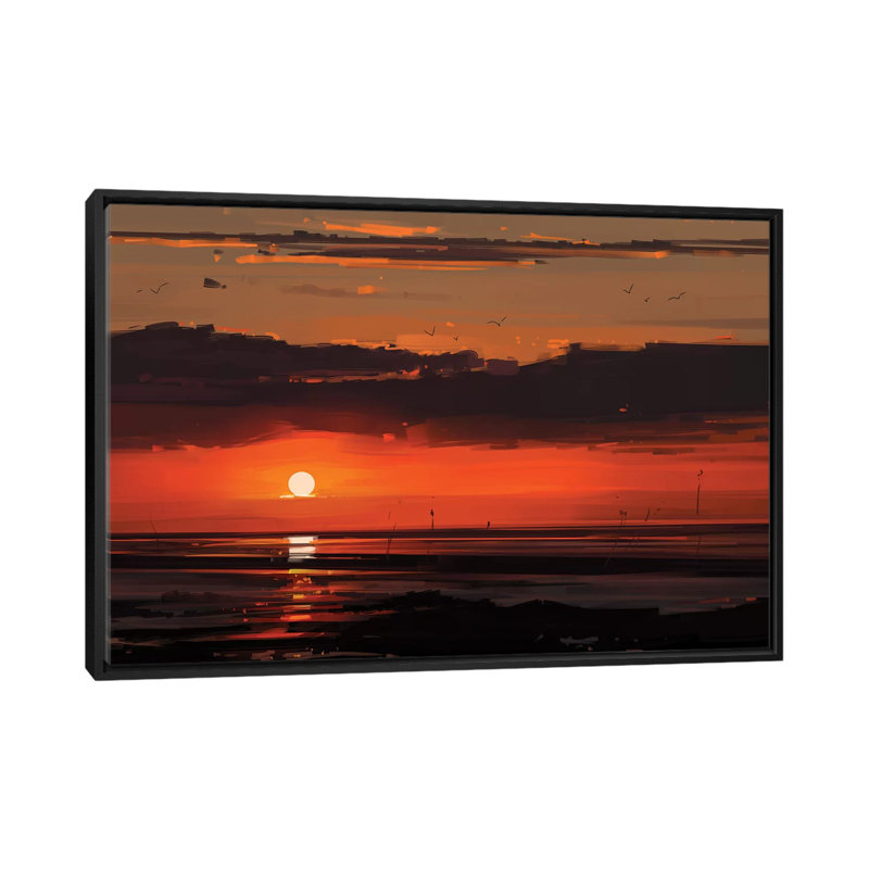 «Sunset», impression sur toile tendue, H 18 po x l 26 po x P 1,5 po, Toile avec cadre noir, Pas de tapis