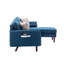 Canapé d'angle Mia 70 po en lin bleu avec méridienne réversible, ports de chargement USB et 4 coussins décoratifs