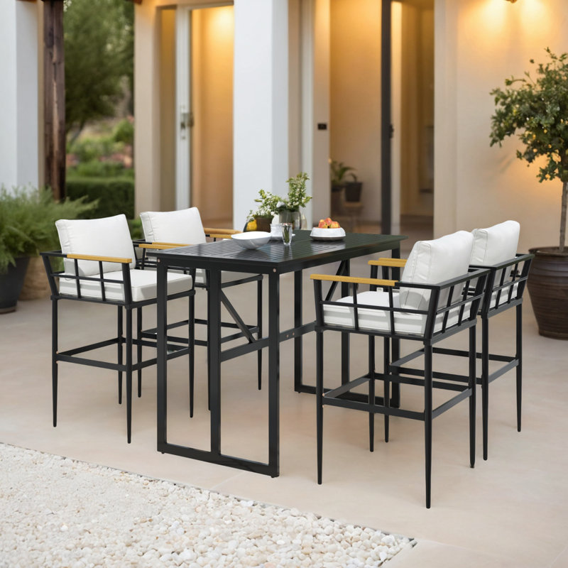 Ensemble de salle à manger à hauteur de comptoir 5 pièces avec table et chaises, Beige