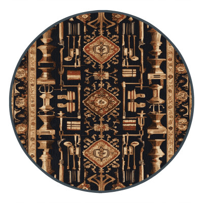 Machine Washable French Black Area Rug
