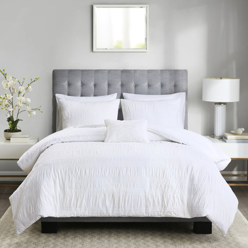 Housse de couette texturée 4 pièces en coton blanc