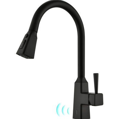 Hands Automatic Kitchen Sink Faucet - Touchless With Pull Down Spray Black Contemporary Brass Construction Ceramic Filler Motion Sensor Activated For Practical Use Smart Modern Style Hygienic And