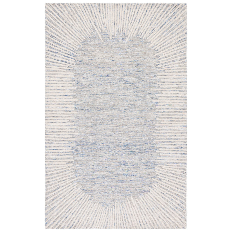 Tapis bleu / ivoire en laine / coton touffeté à la main Antonitte, Rectangle 2 pi x 3 pi