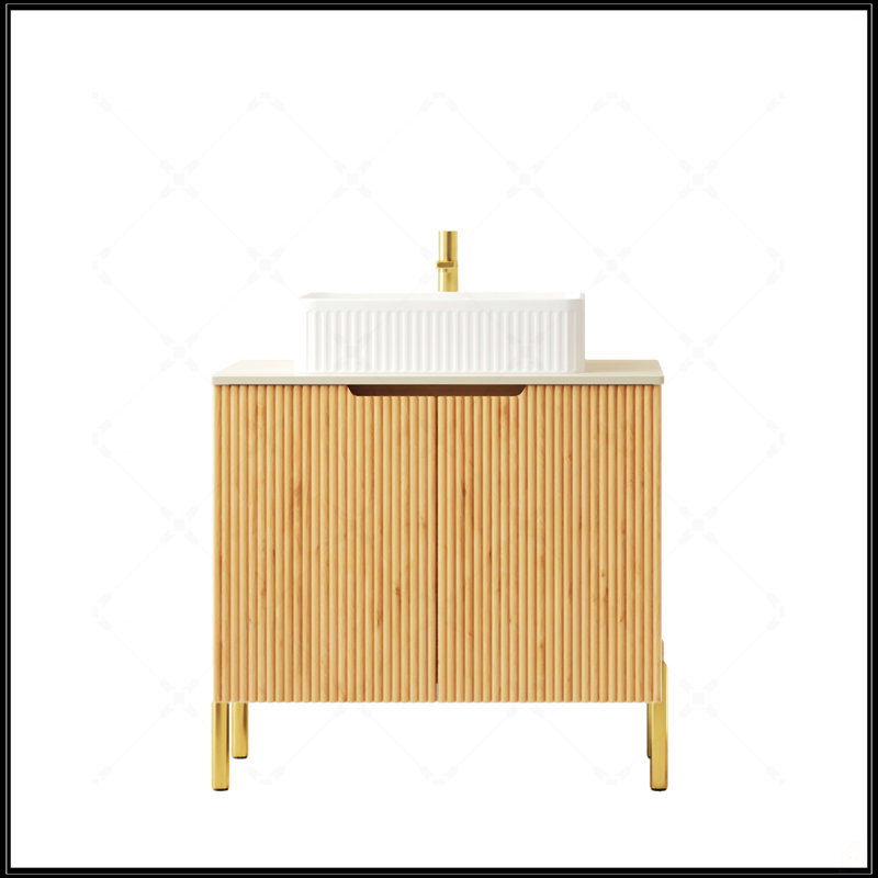 Meuble-lavabo de 30 pouces avec lavabo, armoire de rangement autoportante, lavabo en céramique blanche et comptoir blanc Carrara