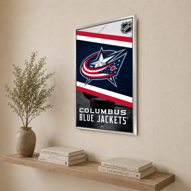 Décoration murale des Blue Jackets de Columbus (NHL), H 36 po x l 24 po, Cadre flottant biseauté, Argent