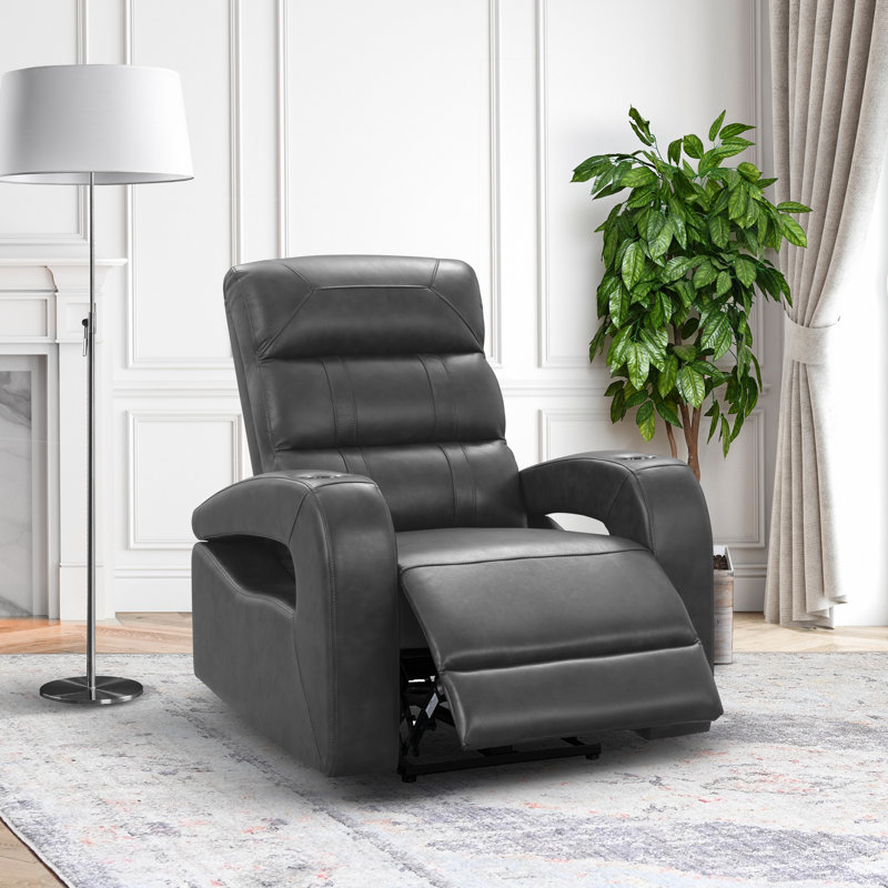 Fauteuil inclinable de cinéma maison en cuir véritable de 37 po de largeur, Cuir véritable gris