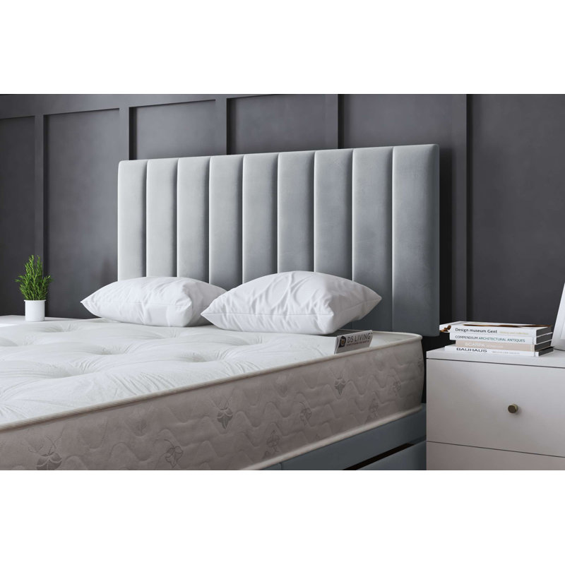Amelia Upholstered Panel 4 Draw Divan Bed with Headboard, Silver, Double (4'6)