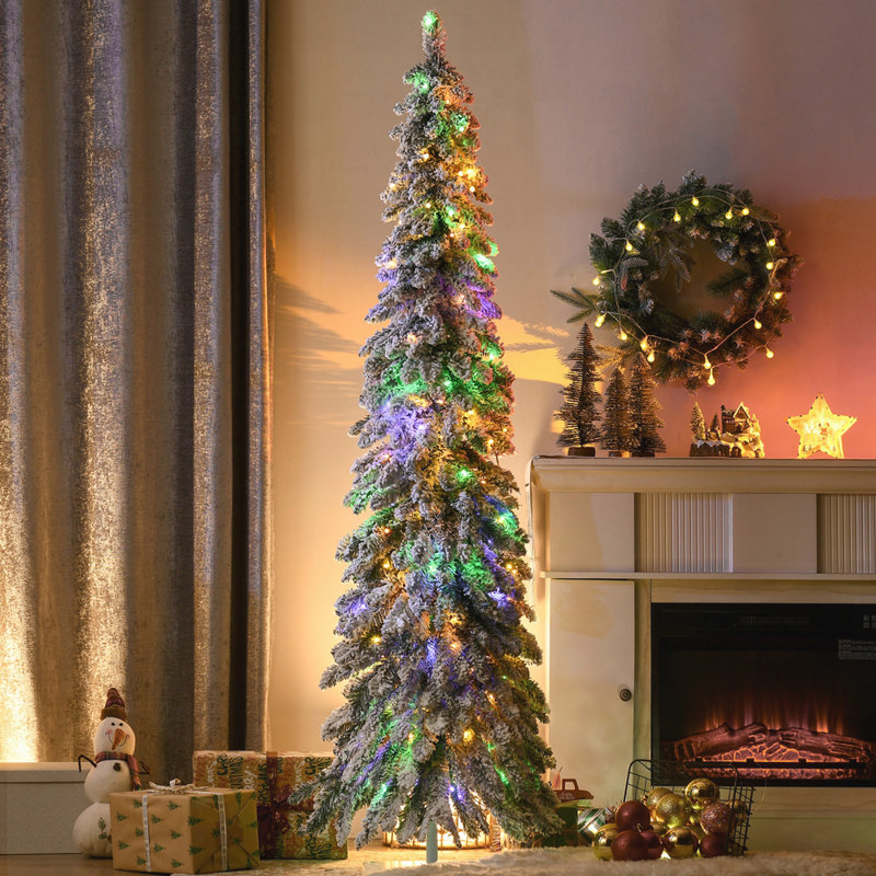 Arbre de Noël artificiel de 6 pi avec des branches floquées et 250 lumières DEL, parfait pour les fêtes, 6'