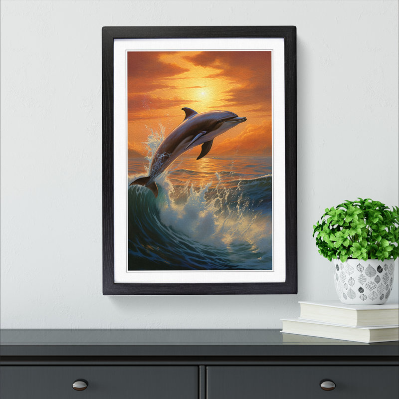 Dolphin Informel - Single Picture Frame Print on Wood, 34cm H x 25cm W, Black Framed