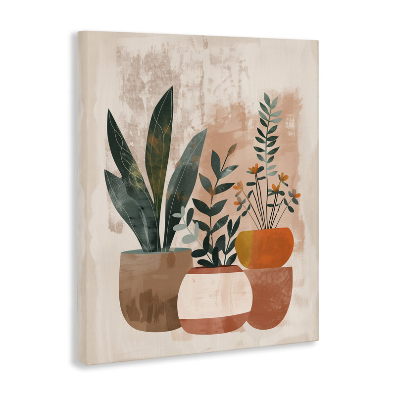 Earthy Boho Pots Plants Canvas, design par LSR Creative Studio, H 20 po x l 16 po
