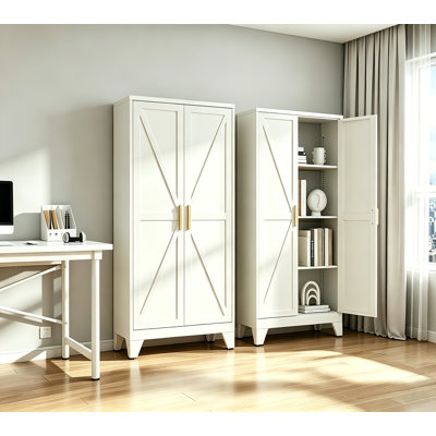 Armoire en métal de 61 pouces de hauteur avec 2 portes et 3 tablettes réglables (blanc classique)