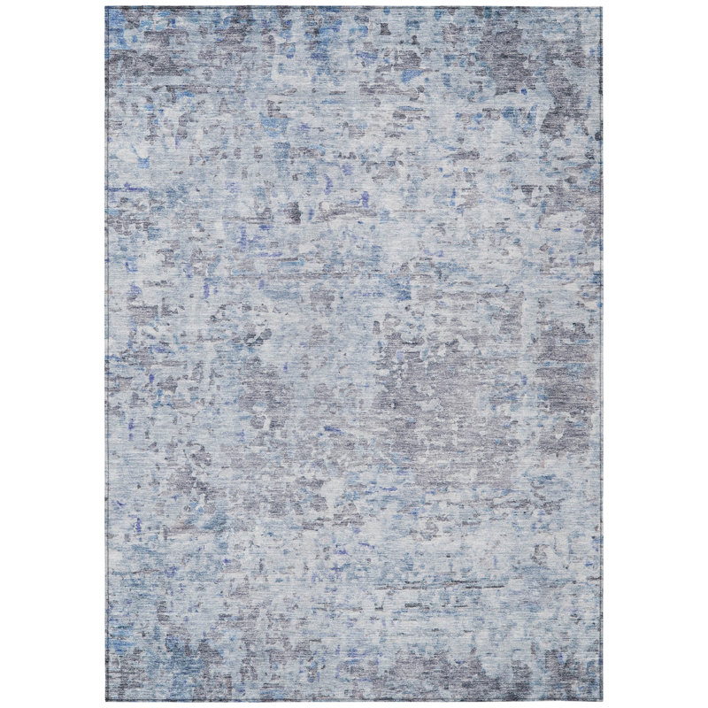 Tapis extérieur lavable abstrait gris anthracite et ivoire 8 pi x 10 pi