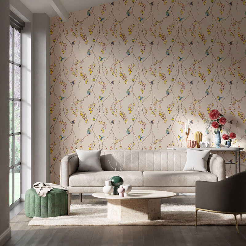 Iyanu 10.05m x 68.6cm Mist/Linden Wallpaper Roll, Papaya/Kiwi