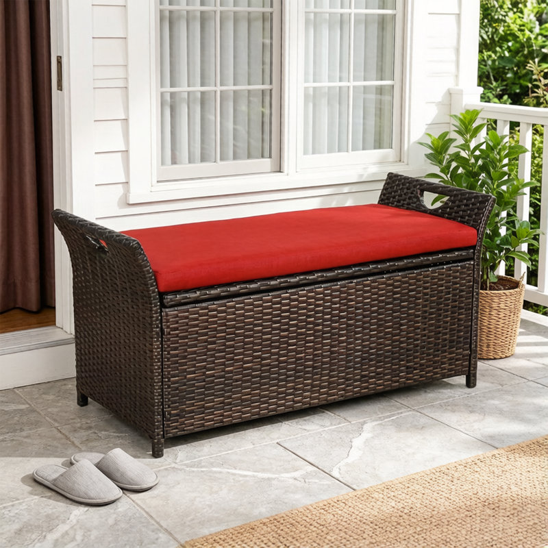 Banc de rangement en rotin Hunsberger, Rouge vif