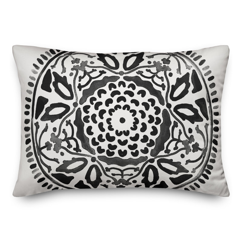 Housse et insert de coussin d'extérieur Juan, Noir / blanc, Floral 4