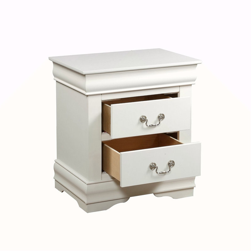 Table de chevet en bois avec 2 tiroirs, Blanc