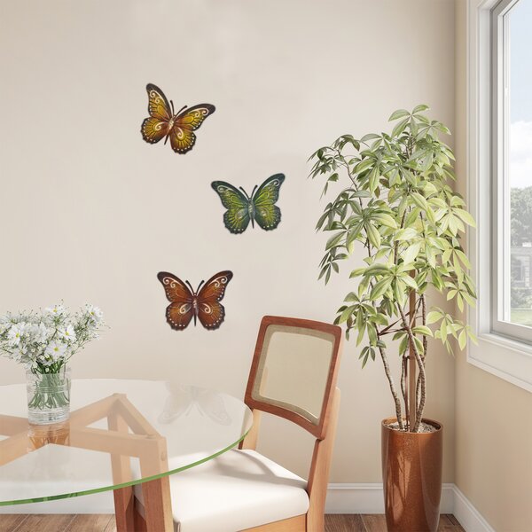 Metal Colorful Hand Painted Butterfly Wall Art, 14.5 by 13 Inches