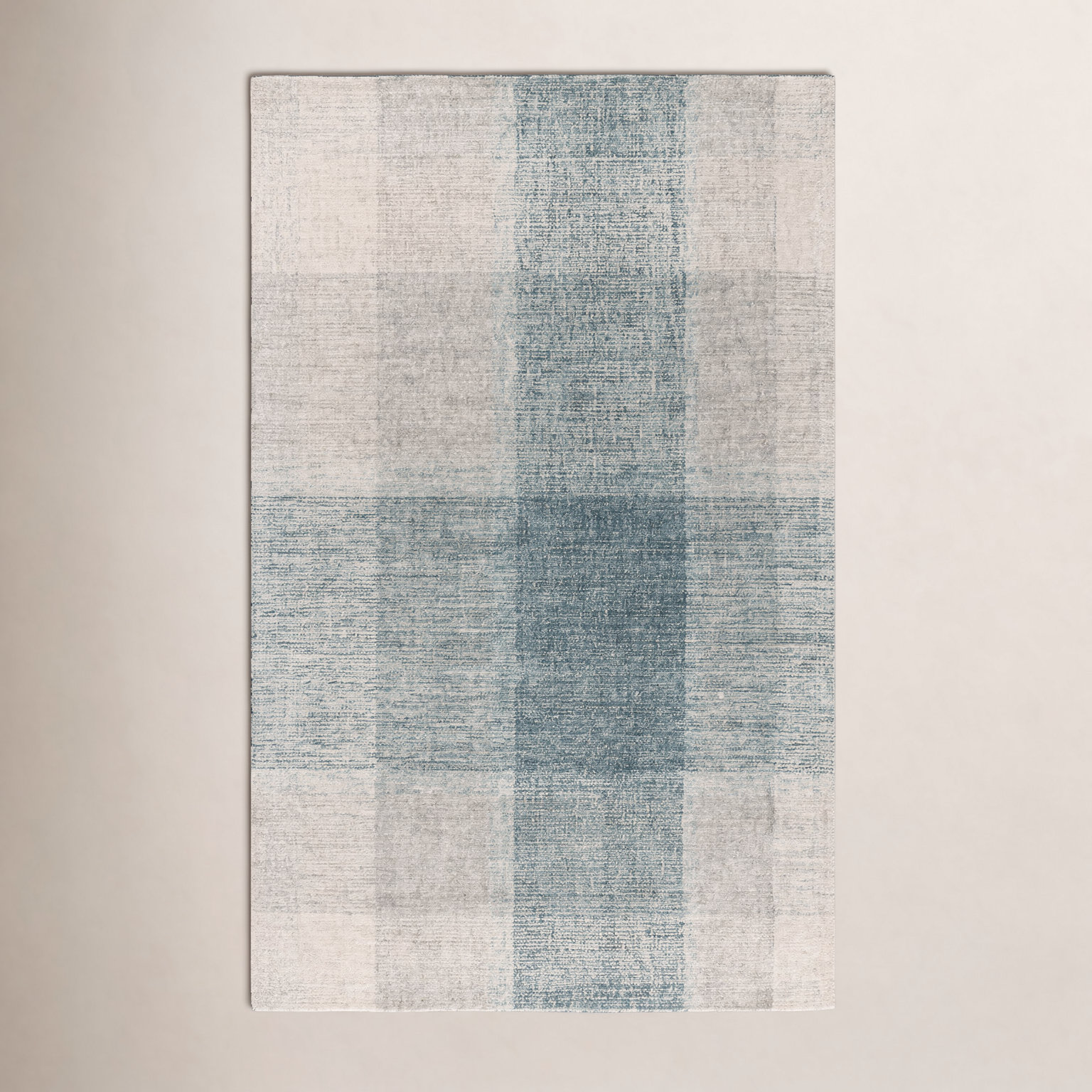 Gray Blue Hand-Tufted Geometric Wool Rug, Rectangle 5' x 8'