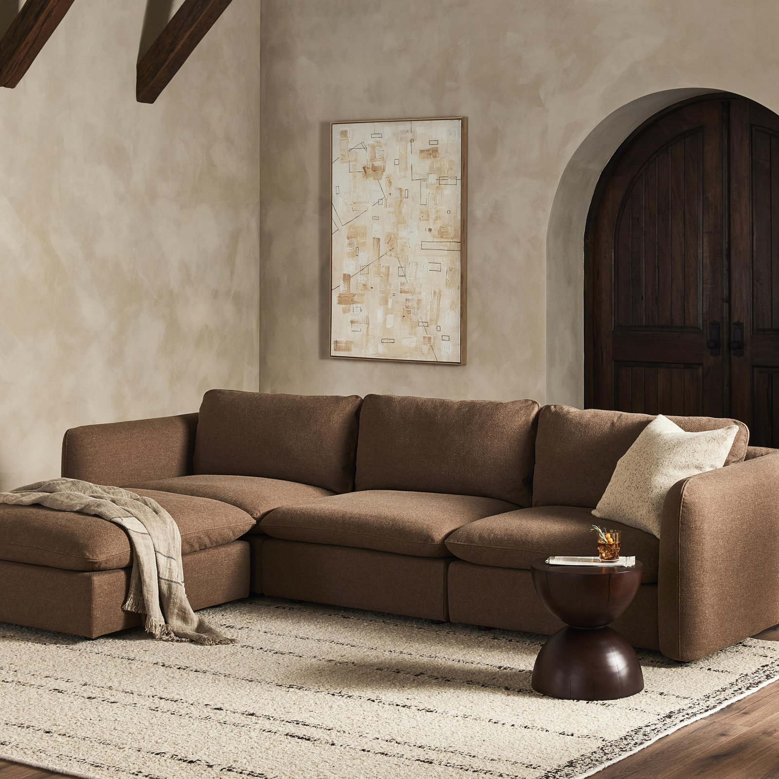 Margorie Upholstered Reversible Chaise L-Sectional, Antwerp Cafe Linen Blend