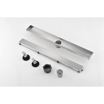Drain de douche linéaire 32 pouces avec couvercle amovible, drain de plancher de douche en acier inoxydable 304 avec crépine et pieds niveleurs