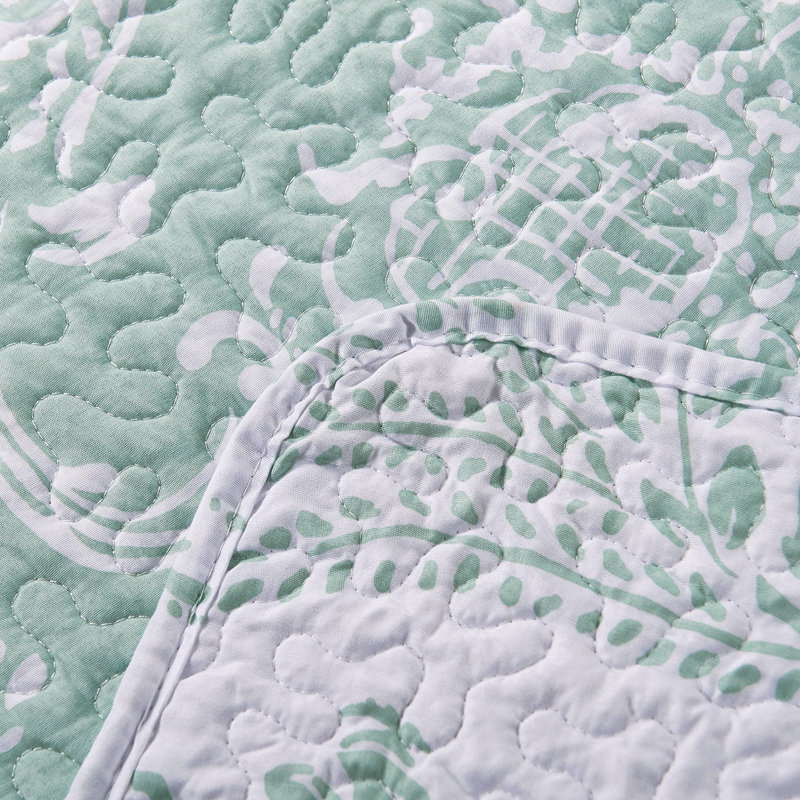 Polyester Floral Quilt with Pillow Shams Included, Teal Green, Oversize King Quilt + 4 Additional Pieces