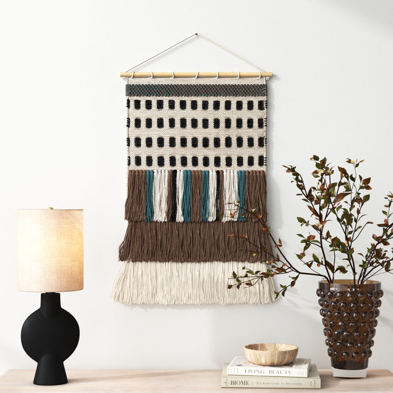 Maride Hand Woven Blended Fabric Wall Hanging - Rod Included, Brown/Light Beige/Black/Deep Teal/Cream