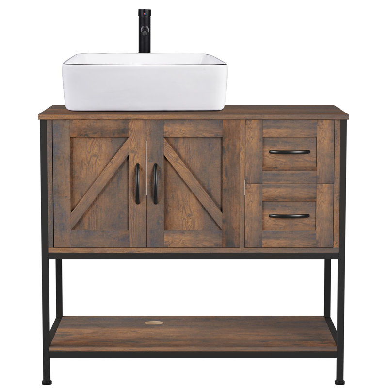 36'' Free-Standing Farmhouse Single Bathroom Vanity With Sink, White