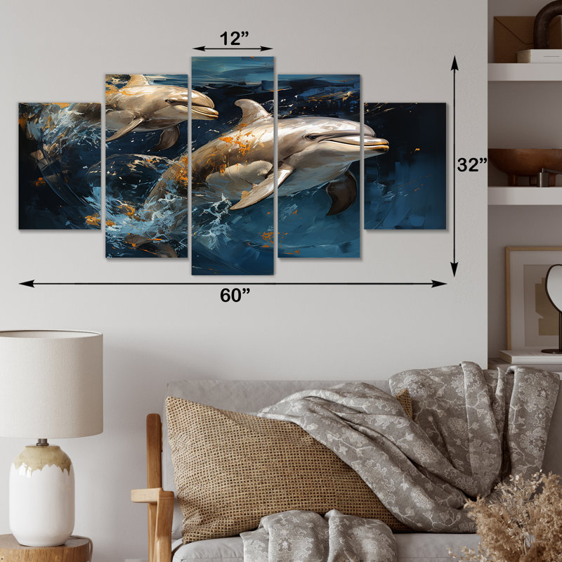 «Blue Dancing Dolphines II - Dolphin Multipanel», art mural