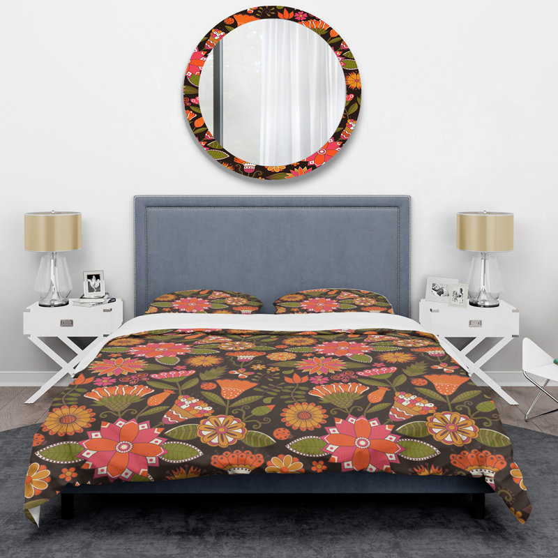 Ensemble de housse de couette orange à motif floral et feuille verte - Cabin & Lodge