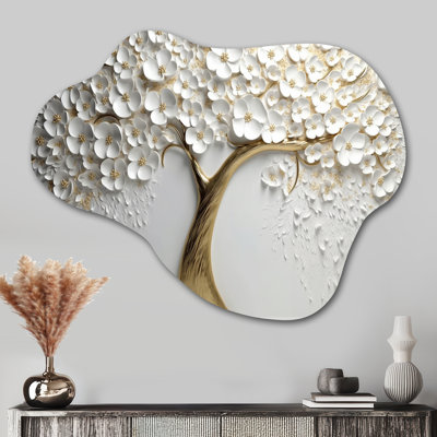 Orchidée blanche jardin de branches V - art mural floral arbre asymétrique, sculpture murale en métal nuage