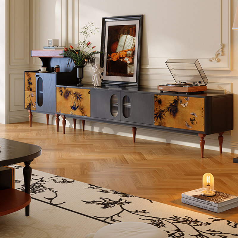 Meuble télé en bois de frêne de style français rétro, H 20,47 po x L 78,74 po x l 15,67 po