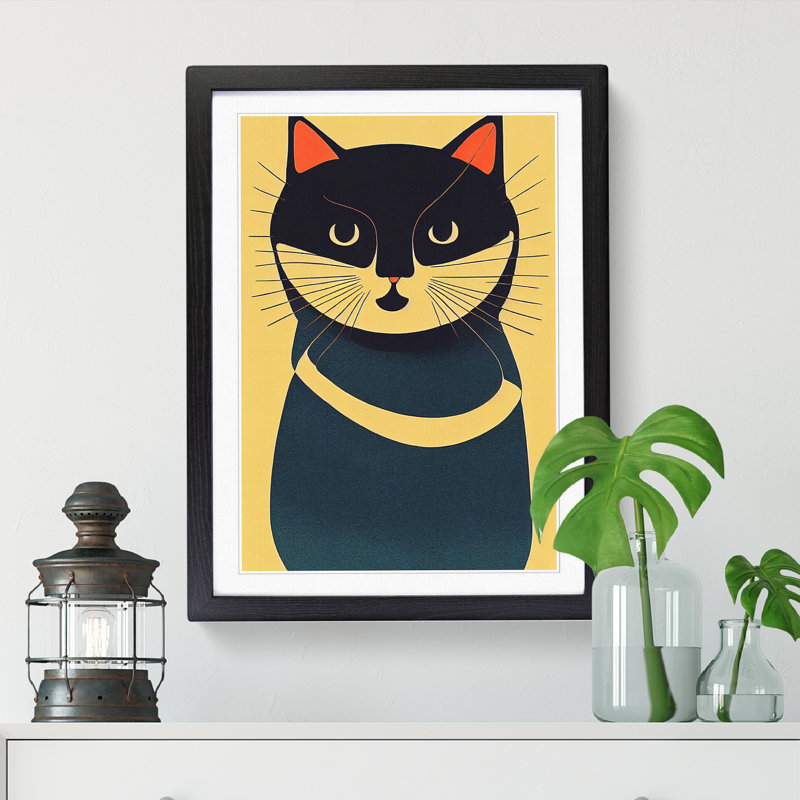 Cat Mid Century Vol.3 - Picture Frame Print, 34cm H x 25cm W, Walnut Framed